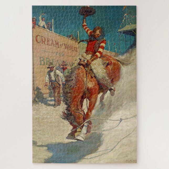N C Wyeth Western Malerei "The Rodeo" Puzzle (Vertikal)