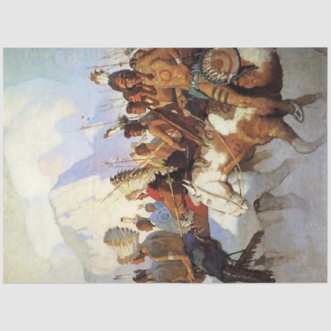 N C Wyeth Western Malerei "The War Party" Seidenpapier (Vorderseite)