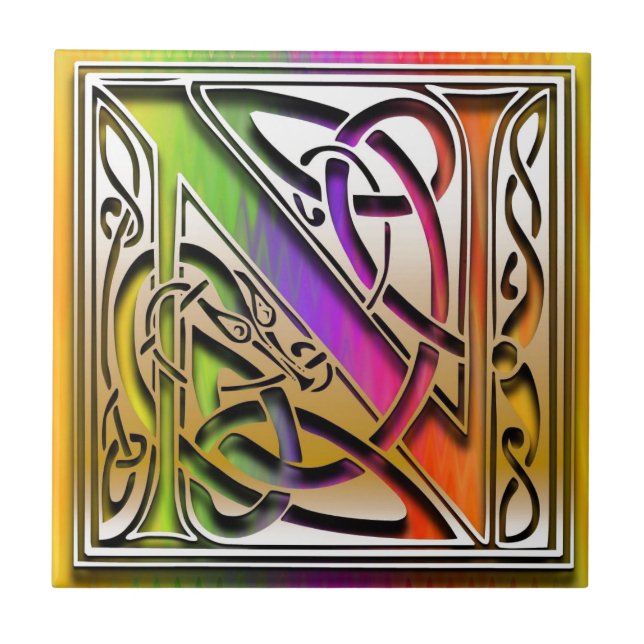 N Celtic Rainbow Custom Monogram Tile Fliese (Vorderseite)