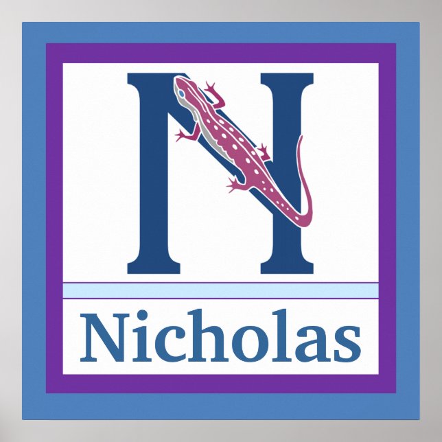 N ist für Newt und Boy Name Wall Art für Kinder Poster (Vorne)