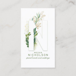 N Letter Monogram Gold Greenerity Blätter Elegant Visitenkarte