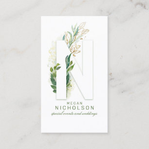 N Letter Monogram Gold Greenerity Blätter Elegant Visitenkarte
