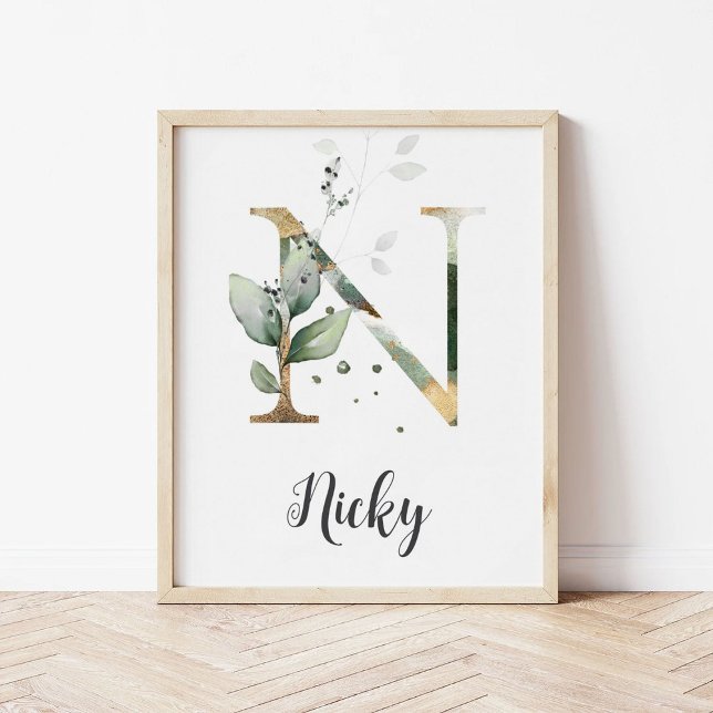 N Letter Monogram Greenerity Kinderzimmer Name Wal Poster (Von Creator hochgeladen)