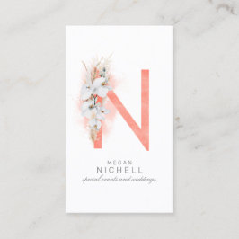 N Letter Monogram White Orchias and Pampas Grass Visitenkarte