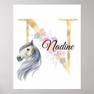 N letter personalized name monogram with horse poster
