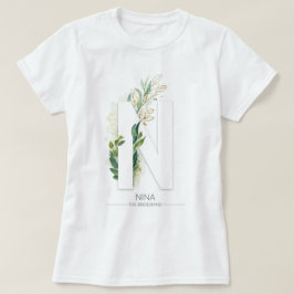 N Monogram Gold Greenery Blätter Elegant T-Shirt