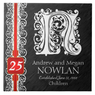 N Monogram "White Lace on Black" Anniversary Tile Fliese