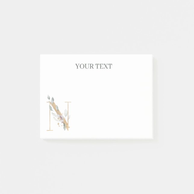 n Monogramm Floral Personalisiert Post-it Klebezettel (Vorderseite)