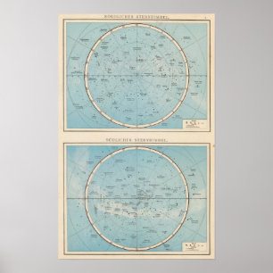 N, S Sternhimmel Himmelsatlas Karte Poster