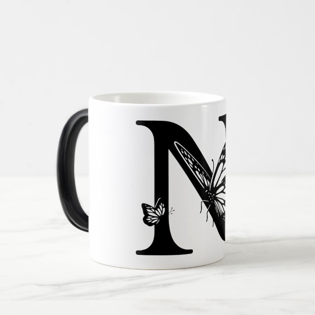 N Schwarzer Schmetterling Verwandlungstasse (Vorderseite Links)