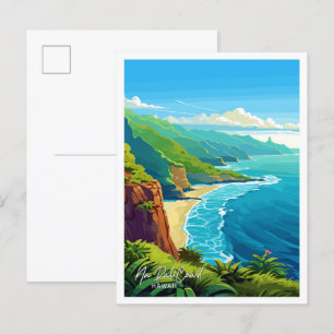 Na Pali Küste Hawaii Reise Vintage Illustration Postkarte