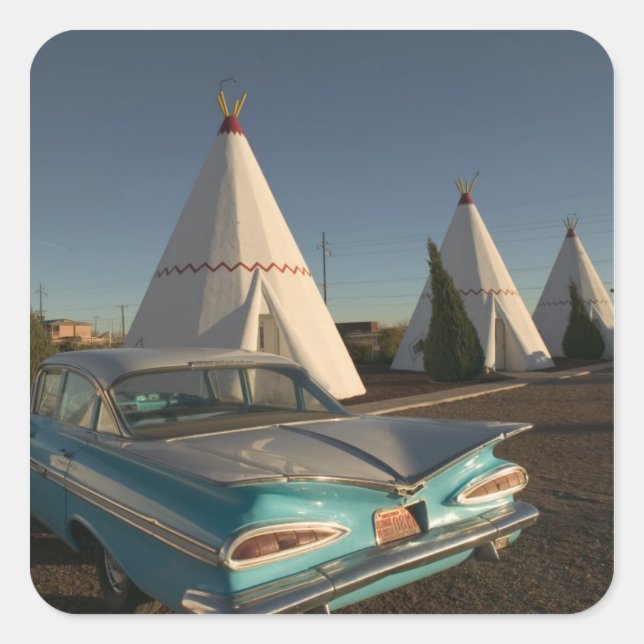 NA, USA, Arizona, Holbrook Route 66, Wigwam Quadratischer Aufkleber (Vorderseite)
