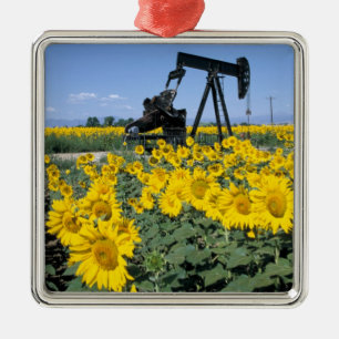 Na, USA, Colorado, Sonnenblumen, Ölbohrturm Ornament Aus Metall