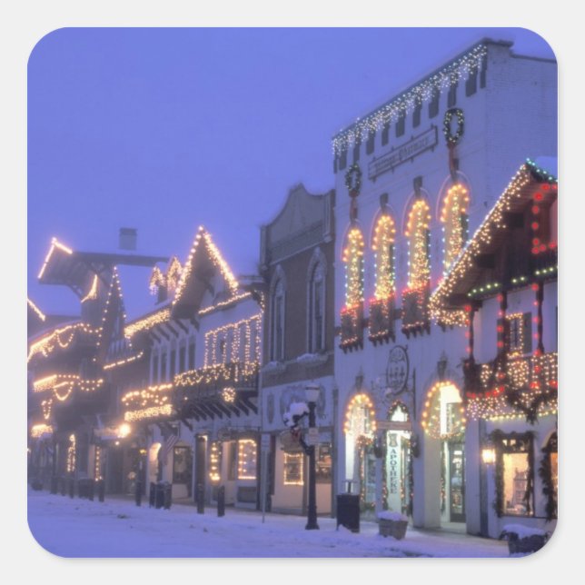 NA, USA, Washington, Leavenworth Hauptstraße Quadratischer Aufkleber (Vorderseite)