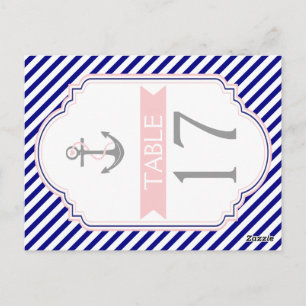 Naby blue, pink nautical wedding Tischnummer