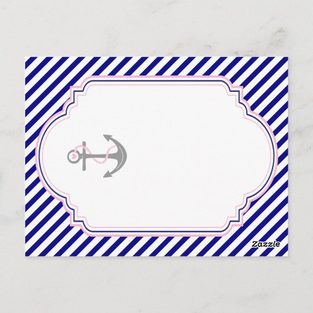 Naby blue, pink nautical wedding Tischnummer (Rückseite)