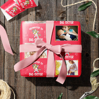 Nach Big Sister Unicorn 5 Foto + Text Rosa beförde Geschenkpapier