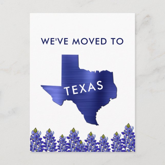 Nach Bluebonnet Staat Texas Map Neue Adresse übert Ankündigungspostkarte (Vorderseite)