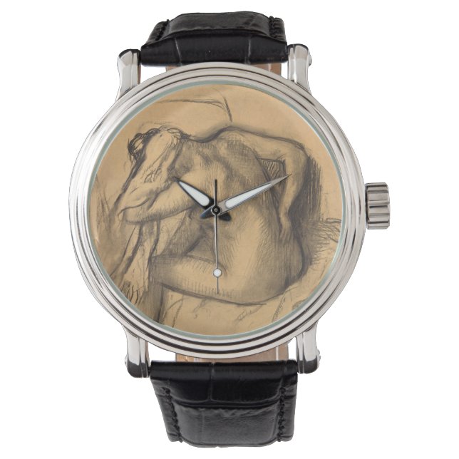 Nach dem Bath Woman Trockenhaar von Edgar Degas Armbanduhr (Vorderseite)