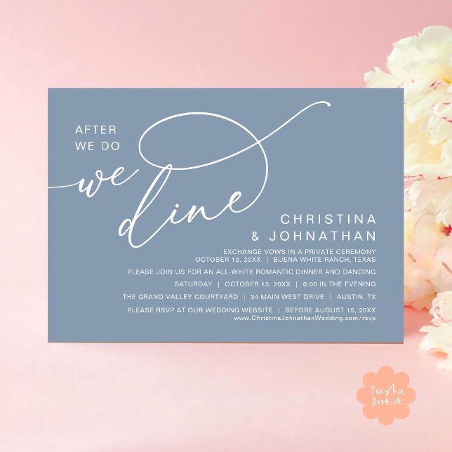 Nach dem Essen essen wir, romantisches Hochzeitses Einladung (After We Do We Dine Romantic Wedding Dinner Party Invitation Card Modern Boho PDF Rustic Dusty Blue)