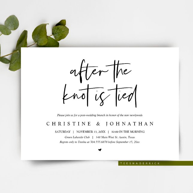 Nach dem Knoten gebunden, Post Hochzeit Brunch Ein Einladung (After the knot is tied, Post Wedding Brunch, Dinner Party Dancing, Elopement Invitation Card)