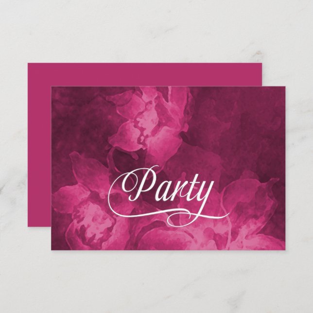 Nach dem Party Magenta Pink Wasserfarbe Blume Einladung (Vorne/Hinten)