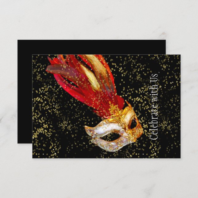 Nach dem Party Masquerade Black Red Gold Einladung (Vorne/Hinten)