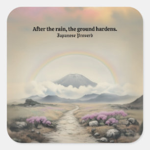 Nach dem Regen (Japanische Wasserfarbenlandschaft Quadratischer Aufkleber