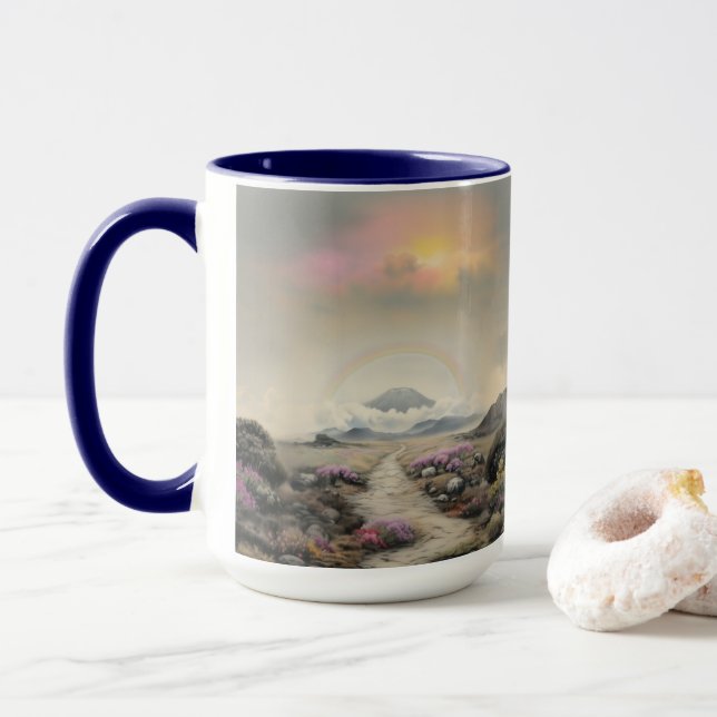 Nach dem Regen (Japanische Wasserfarbenlandschaft  Tasse (Mit Donut)