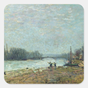 Nach dem Tauwetter die Seine an der Suresnes-Brück Quadratischer Aufkleber