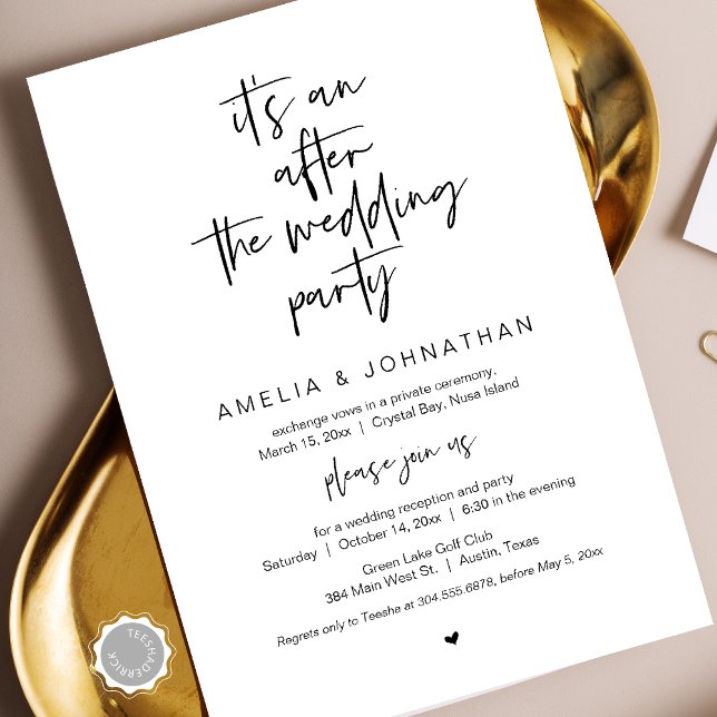 Nach der Hochzeit, Black, Elopement Party Einladung (After the wedding, Elopement Party Celebration Invitation card, Downloadable, Modern Minimal design)