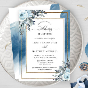 Nach der Hochzeit, blaues Wasser und blaue Blumen Einladung