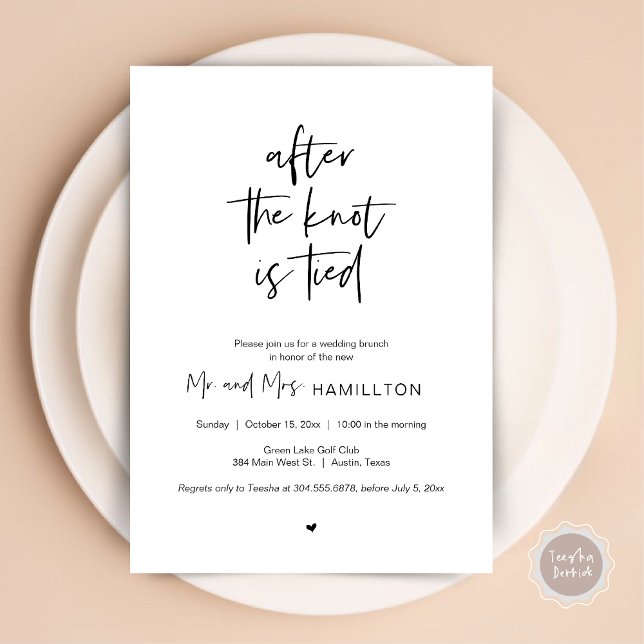 Nach der Hochzeit Brunch, Nach dem Knoten ist gebu Einladung (After the knot is tied, Wedding Elopement Brunch, Lunch, Dinner Party Invitation Card, PDF in Black)