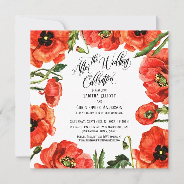 Nach der Hochzeit feiern Rote Poppies Kranz Einladung (Vorderseite)