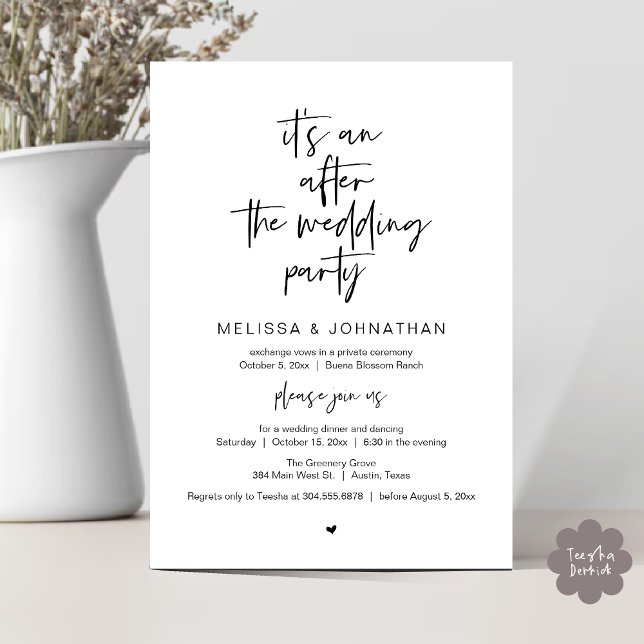 Nach der Hochzeit, Flitterwochen-Party Einladung (It's an after the wedding, Elopement dinner dancing brunch Party Invitation Card PDF Black White)