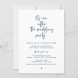 Nach der Hochzeit, Navy Blue, Elopement Party Einladung