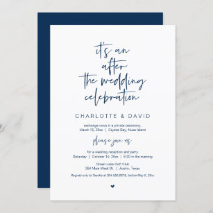 Nach der Hochzeit, Navy Blue, Elopement Party Einladung