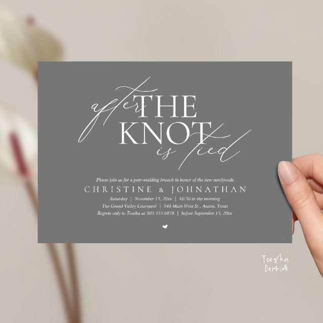 Nach der Hochzeit, Post-Wedding-Elopement-Brunch Einladung (After The Knot Tied, Post Wedding Elopement Brunch Invitation card contemporary clean dark grey)