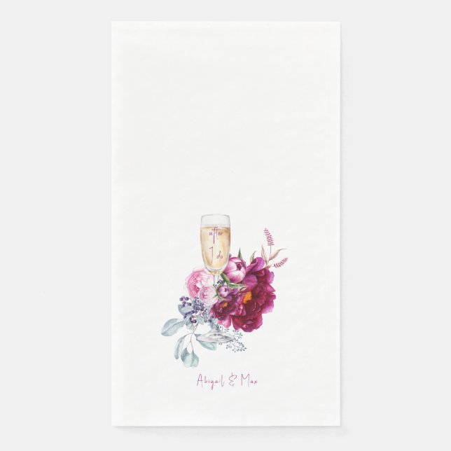 Nach der Hochzeit von Magenta Floral Champagne Serviette (Vorderseite)