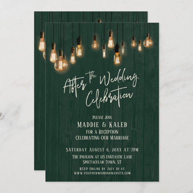 Nach der Hochzeitsfeier Grünes Holz & Licht Einladung (Vorne/Hinten)