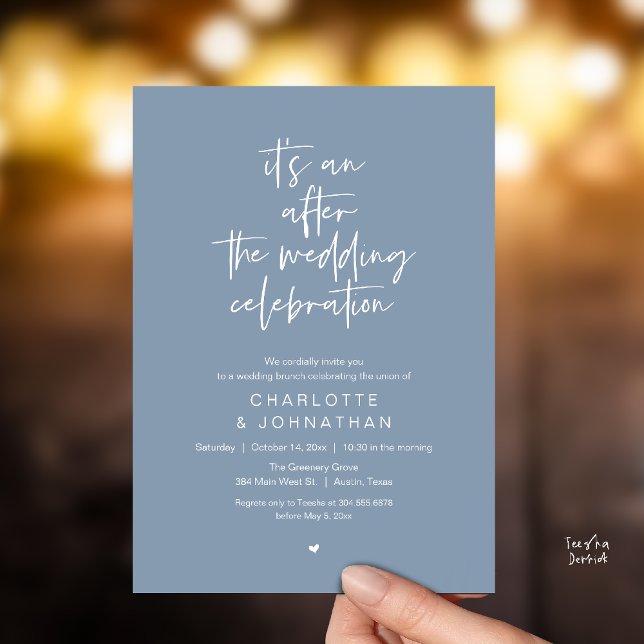 Nach der Hochzeitsfeier, moderner Brunch Einladung (it's an after the wedding celebration, modern brunch invitation card in dusty blue)