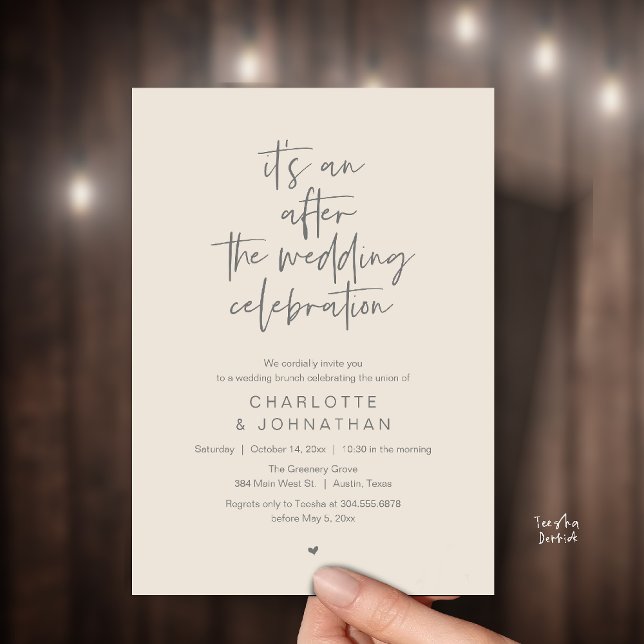 Nach der Hochzeitsfeier, moderner Brunch Einladung (it's an after the wedding celebration, modern brunch invitation card in cream grey)