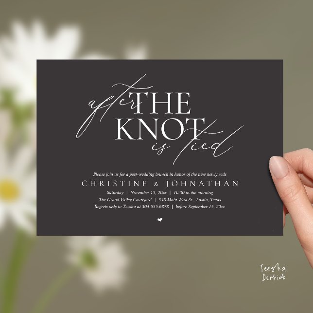 Nach der Knotenbindung, Post-Wedding-Elopement-Bru Einladung (After The Knot Tied, Post Wedding Elopement Brunch Invitation card contemporary clean charcoal grey)