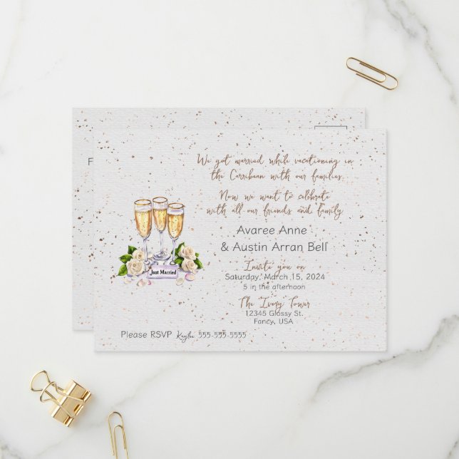 Nach der Zeremonie Hochzeit Einladung Postkarte (Vorderseite/Rückseite Beispiel)