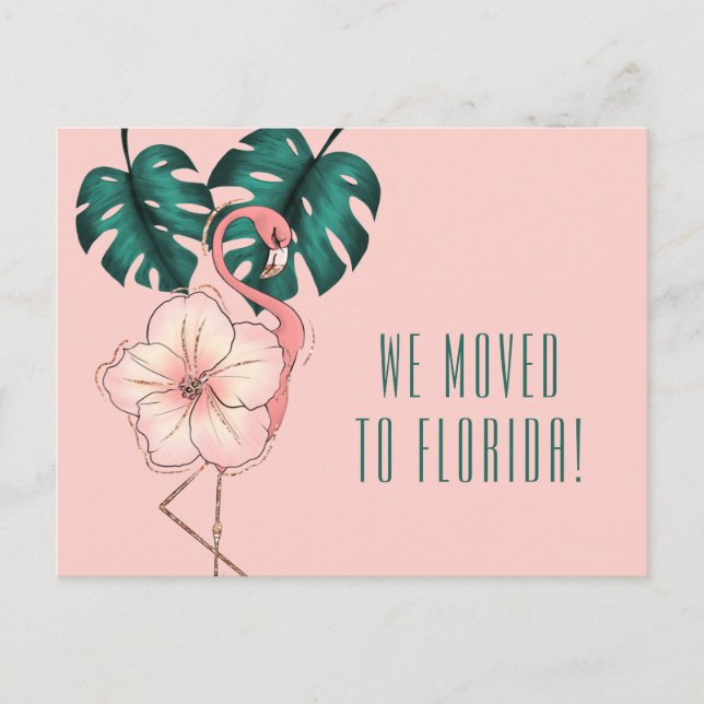 Nach Florida Flamingo Monstera übertragen Leaf Pin Ankündigungspostkarte (Vorderseite)