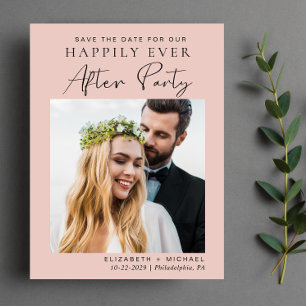Nach Hochzeit ist die Rezeption Save the Date rot. Ankündigungspostkarte