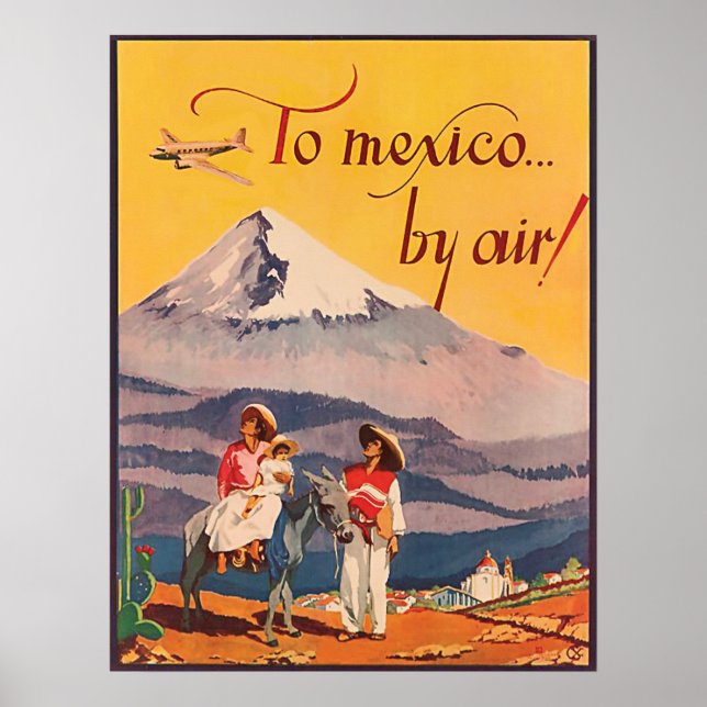 Nach Mexiko mit dem Flugzeug, Vintage Reiseplakat Poster (Vorne)