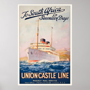 Nach Südafrika Union Castle Line Wöchentliche Post Poster