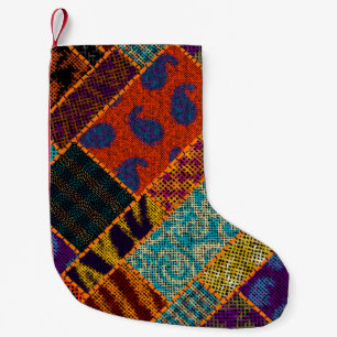 Nachahmung indianischer Patchwork-Muster mit Textu Kleiner Weihnachtsstrumpf