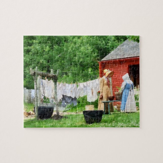 Nachbarn tratschen auf Washday Puzzle (Horizontal)